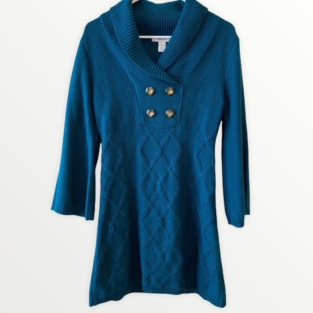 Style & Co. Blue Sweater Dress With button detail Sz Small